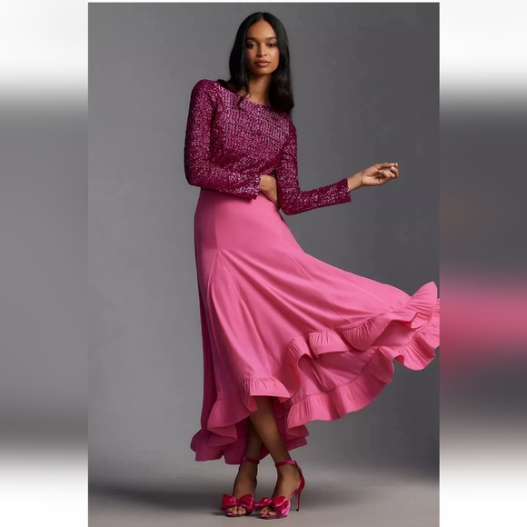 Anthropologie Dresses & Skirts - Mare Mare X Anthropologie Pink Ruffle Hem Midi Skirt XS